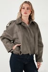 Oversize Fit Klasik Yaka Süet Dokulu Bomber Ceket Kadın Mont 6524932 HAKİ