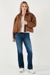 Oversize Fit Klasik Yaka Süet Dokulu Bomber Ceket Kadın Mont 6524932 TABA