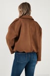 Oversize Fit Klasik Yaka Süet Dokulu Bomber Ceket Kadın Mont 6524932 TABA