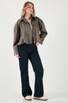 Oversize Fit Klasik Yaka Süet Dokulu Bomber Ceket Kadın Mont 6524932 HAKİ