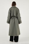 Oversize Fit Kruvaze Yaka Düğmeli Kemerli Uzun Kadın Trençkot 6839476 HAKİ
