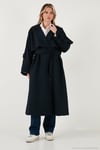 Oversize Fit Kruvaze Yaka Düğmeli Kemerli Uzun Kadın Trençkot 6839476 LACİVERT