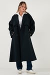 Oversize Fit Kruvaze Yaka Düğmeli Kemerli Uzun Kadın Trençkot 6839476 LACİVERT