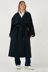 Oversize Fit Kruvaze Yaka Düğmeli Kemerli Uzun Kadın Trençkot 6839476 LACİVERT