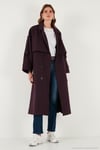 Oversize Fit Kruvaze Yaka Düğmeli Kemerli Uzun Kadın Trençkot 6839476 MÜRDÜM