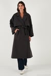 Oversize Fit Kruvaze Yaka Düğmeli Kemerli Uzun Kadın Trençkot 6839476 KOYU KAHVE