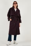 Oversize Fit Kruvaze Yaka Düğmeli Kemerli Uzun Kadın Trençkot 6839476 MÜRDÜM