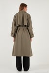 Oversize Fit Kruvaze Yaka Düğmeli Kemerli Uzun Kadın Trençkot 6839476 KARAMEL