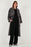 Oversize Fit Kruvaze Yaka Düğmeli Kemerli Uzun Kadın Trençkot 6839476 ANTRASİT