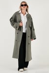 Oversize Fit Kruvaze Yaka Düğmeli Kemerli Uzun Kadın Trençkot 6839476 HAKİ