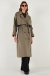 Oversize Fit Kruvaze Yaka Düğmeli Kemerli Uzun Kadın Trençkot 6839476 KARAMEL