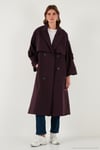 Oversize Fit Kruvaze Yaka Düğmeli Kemerli Uzun Kadın Trençkot 6839476 MÜRDÜM