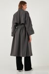 Oversize Fit Kruvaze Yaka Düğmeli Kemerli Uzun Kadın Trençkot 6839476 ANTRASİT