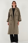 Oversize Fit Kruvaze Yaka Düğmeli Kemerli Uzun Kadın Trençkot 6839476 KARAMEL