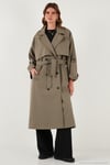 Oversize Fit Kruvaze Yaka Düğmeli Kemerli Uzun Kadın Trençkot 6839476 KARAMEL