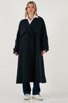 Oversize Fit Kruvaze Yaka Düğmeli Kemerli Uzun Kadın Trençkot 6839476 LACİVERT