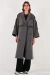 Oversize Fit Kruvaze Yaka Düğmeli Kemerli Uzun Kadın Trençkot 6839476 ANTRASİT