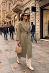 Oversize Fit Kruvaze Yaka Kuşaklı Astarlı Kadın Trençkot 6839617 HAKİ