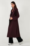 Oversize Fit Kruvaze Yaka Kuşaklı Astarlı Kadın Trençkot 6839617 MÜRDÜM