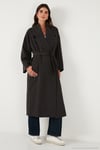 Oversize Fit Kruvaze Yaka Kuşaklı Astarlı Kadın Trençkot 6839617 KOYU KAHVE