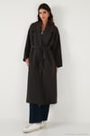 Oversize Fit Kruvaze Yaka Kuşaklı Astarlı Kadın Trençkot 6839617 KOYU KAHVE