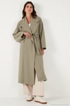 Oversize Fit Kruvaze Yaka Kuşaklı Astarlı Kadın Trençkot 6839617 HAKİ