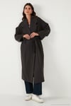 Oversize Fit Kruvaze Yaka Kuşaklı Astarlı Kadın Trençkot 6839617 KOYU KAHVE