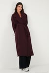 Oversize Fit Kruvaze Yaka Kuşaklı Astarlı Kadın Trençkot 6839617 MÜRDÜM