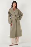 Oversize Fit Kruvaze Yaka Kuşaklı Astarlı Kadın Trençkot 6839617 HAKİ