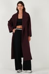 Oversize Fit Kruvaze Yaka Kuşaklı Astarlı Kadın Trençkot 6839617 MÜRDÜM