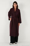 Oversize Fit Kruvaze Yaka Kuşaklı Astarlı Kadın Trençkot 6839617 MÜRDÜM