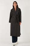 Oversize Fit Kruvaze Yaka Kuşaklı Astarlı Kadın Trençkot 6839617 KOYU KAHVE