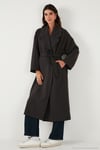 Oversize Fit Kruvaze Yaka Kuşaklı Astarlı Kadın Trençkot 6839617 KOYU KAHVE
