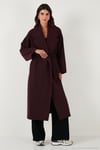 Oversize Fit Kruvaze Yaka Kuşaklı Astarlı Kadın Trençkot 6839617 MÜRDÜM