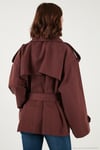 Oversize Fit Kruvaze Yaka Kuşaklı Düğmeli Kadın Trençkot 6839609 BORDO