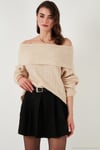 Oversize Fit Madonna Yaka Triko Kadın Kazak 4615216 BEJ