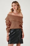 Oversize Fit Madonna Yaka Triko Kadın Kazak 4615216 CAMEL