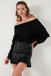 Oversize Fit Madonna Yaka Triko Kadın Kazak 4615216 SİYAH