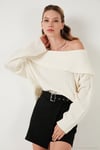 Oversize Fit Madonna Yaka Triko Kadın Kazak 4615216 EKRU