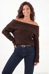 Oversize Fit Madonna Yaka Triko Kadın Kazak 4615216 KAHVE