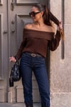 Oversize Fit Madonna Yaka Triko Kadın Kazak 4615216 KAHVE
