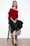 Oversize Fit Madonna Yaka Triko Kadın Kazak 4615216 KIRMIZI