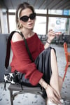 Oversize Fit Madonna Yaka Triko Kadın Kazak 4615216 KIRMIZI