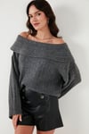 Oversize Fit Madonna Yaka Triko Kadın Kazak 4615216 ANTRASİT