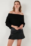 Oversize Fit Madonna Yaka Triko Kadın Kazak 4615216 SİYAH
