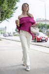 Oversize Fit Madonna Yaka Triko Kadın Kazak 4615216 FUŞYA