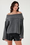 Oversize Fit Madonna Yaka Triko Kadın Kazak 4615216 ANTRASİT