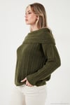 Oversize Fit Madonna Yaka Triko Kadın Kazak 4615216 HAKİ