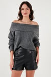 Oversize Fit Madonna Yaka Triko Kadın Kazak 4615216 ANTRASİT