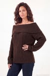 Oversize Fit Madonna Yaka Triko Kadın Kazak 4615216 KAHVE